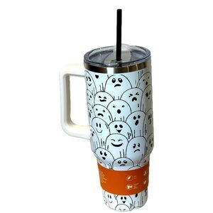 Ghost thermal travel tumbler with straw-black and white